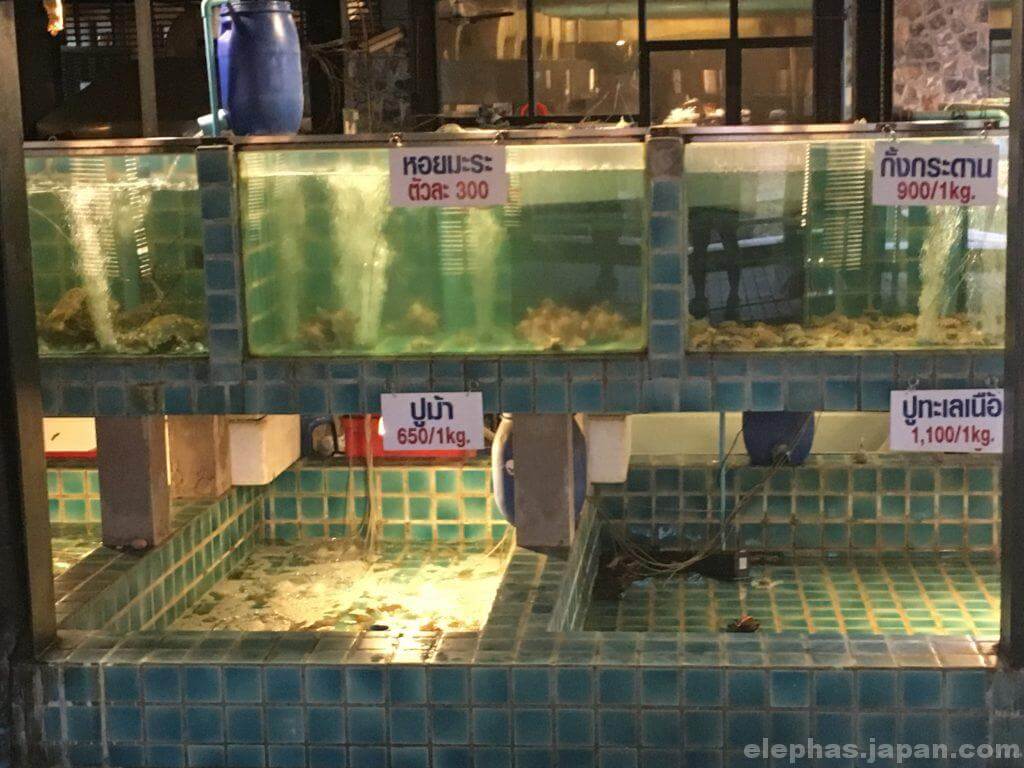 タイのシーフードレストランムンアロイの水槽